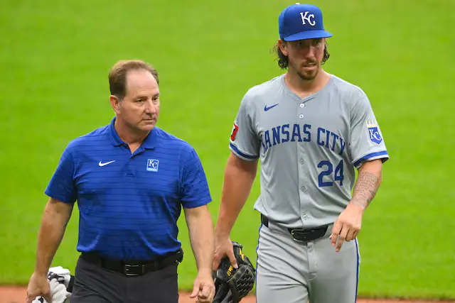 RHP Michael Lorenzen of the Royals (hamstring) leaves the game early.